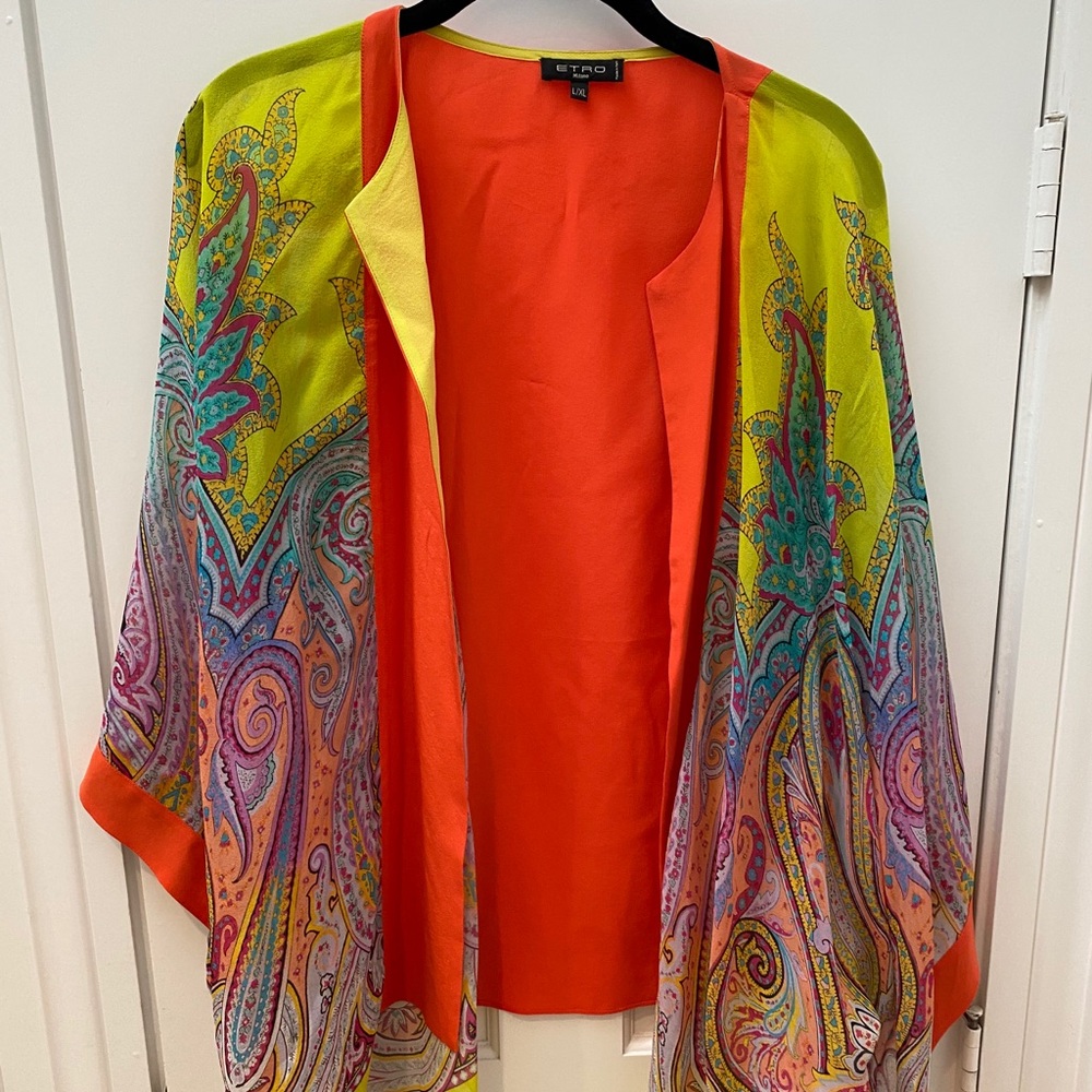Etro paisley orange silk kimono